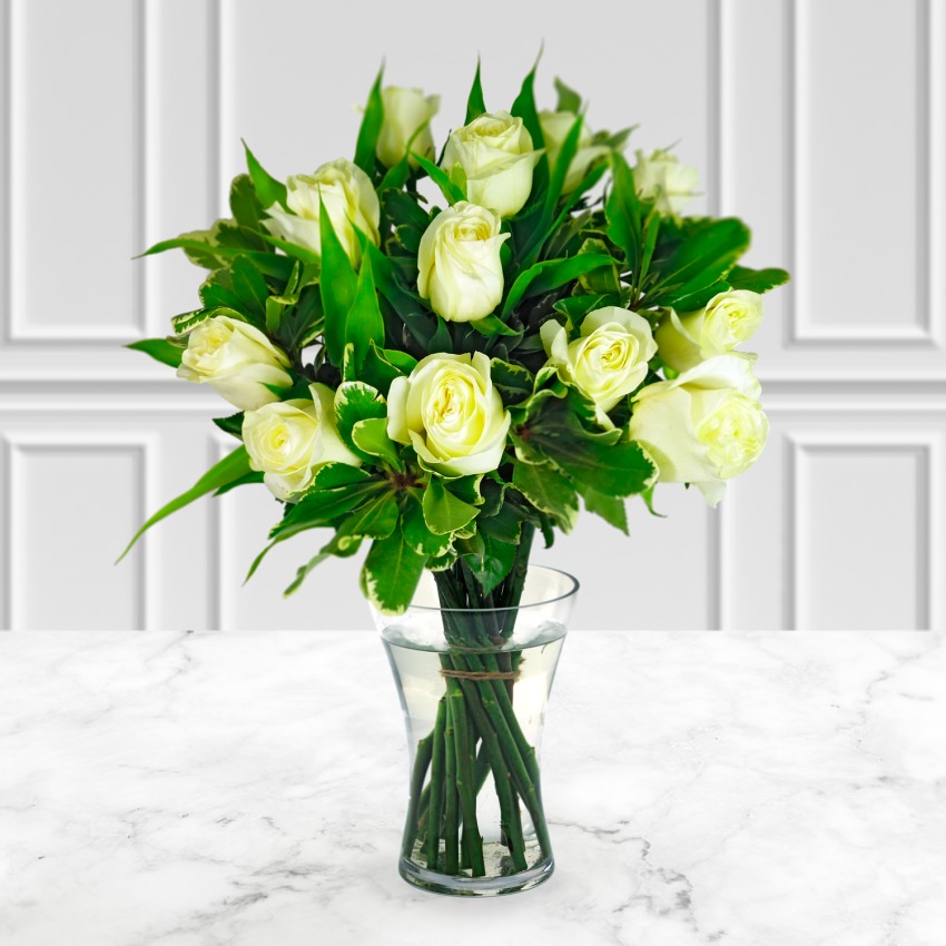 Dozen Deluxe White Roses